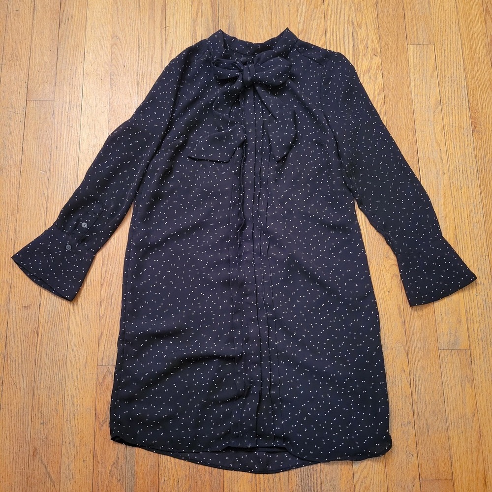 Banana Republic XSP Black White Polka Dot Mini Secretary Dress Bow Academia Twee
